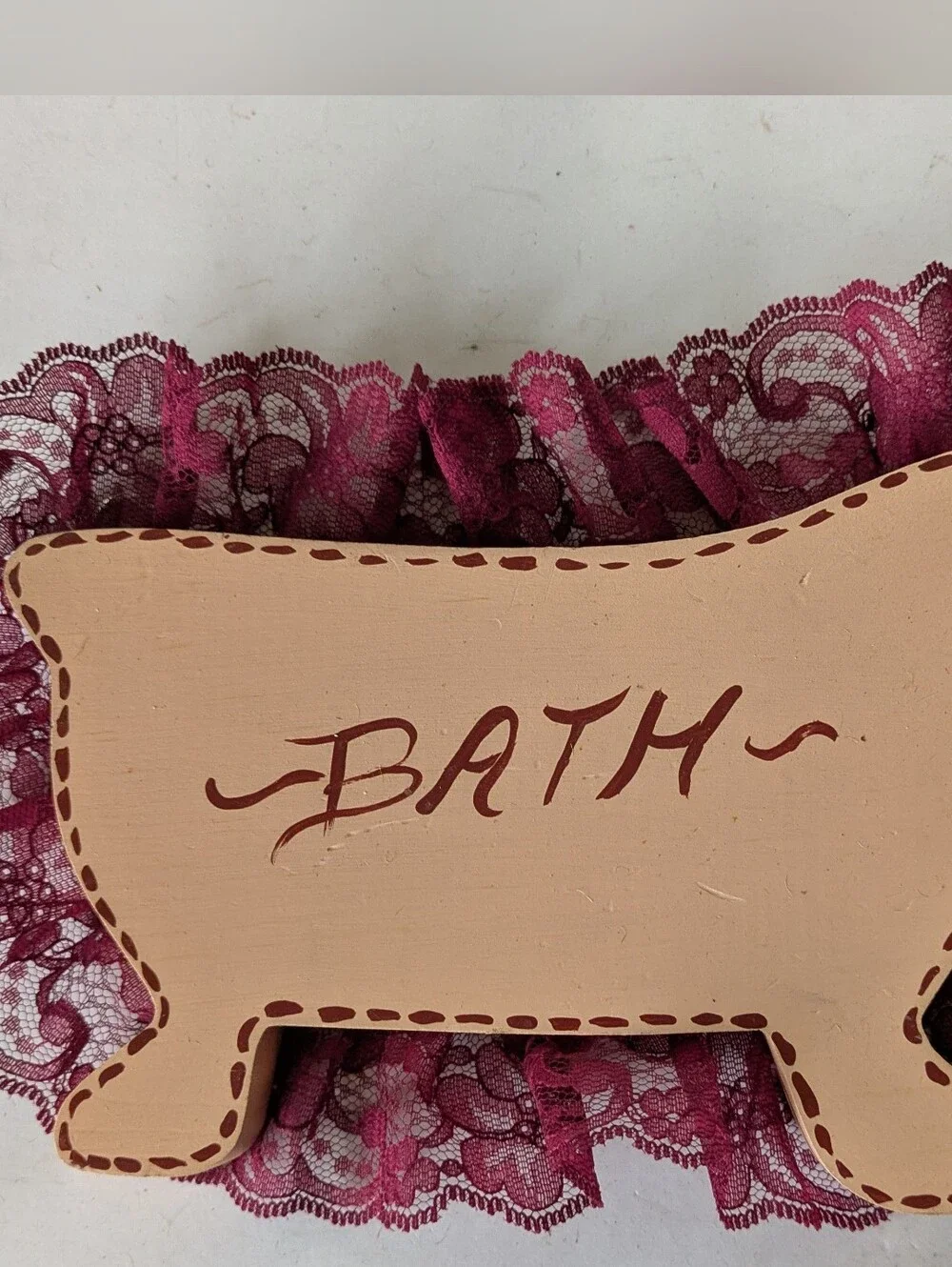 Plaque Sign Decorative Wood Bath Sign Handmade Burgundy Lace